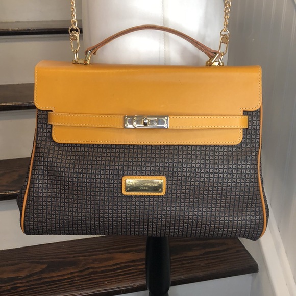 TED LAPIDUS Caramel Leather Top Handle & Monogram Logo Vinyl Crossbody Satchel - Picture 14 of 17